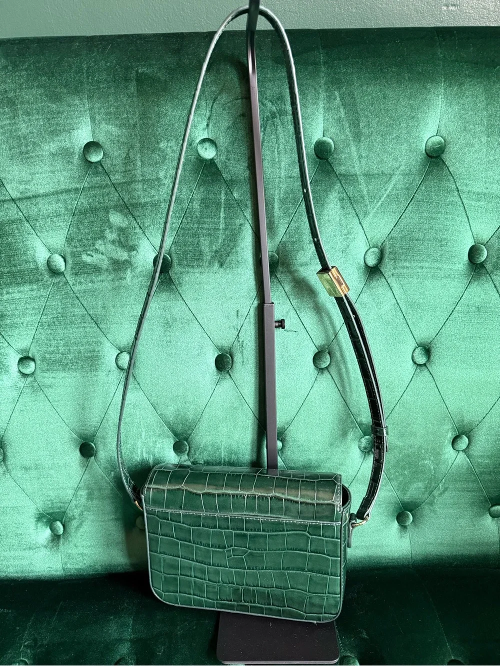 J.Crew Edie Old Forest Green Croc Embossed Italian Leather Crossbody NWT